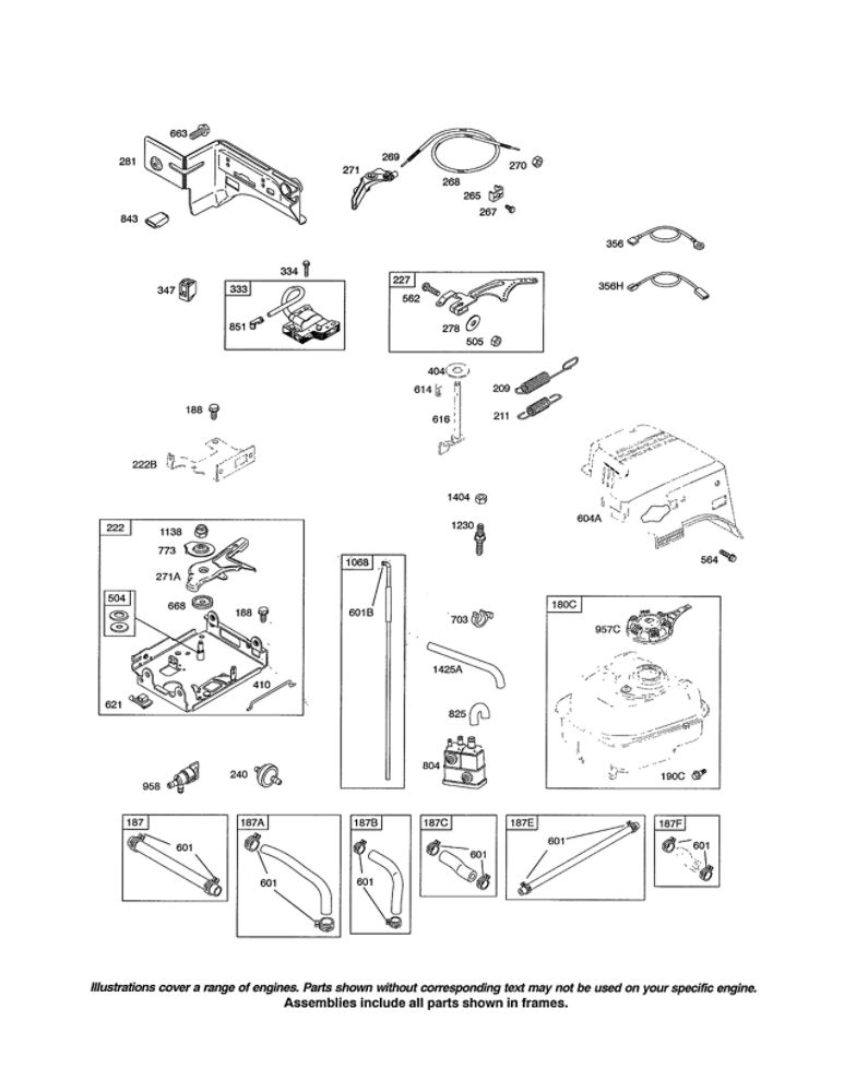 Fuel Tank/Control Bracket Diagram and Parts List for 21T200 0110-0116 Briggs and Stratton Engine